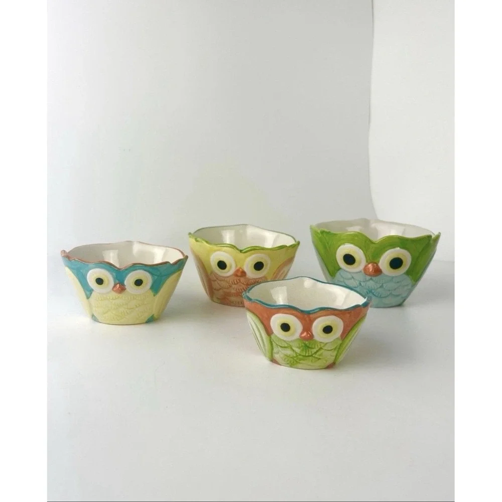 Pier 1 Owl Ceramic Measuring Cup 4‎ Piece Set Brand New.  Adorable